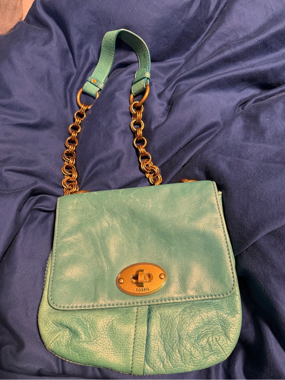 Fossil Green Leather Chain-Accent Crossbody Bag